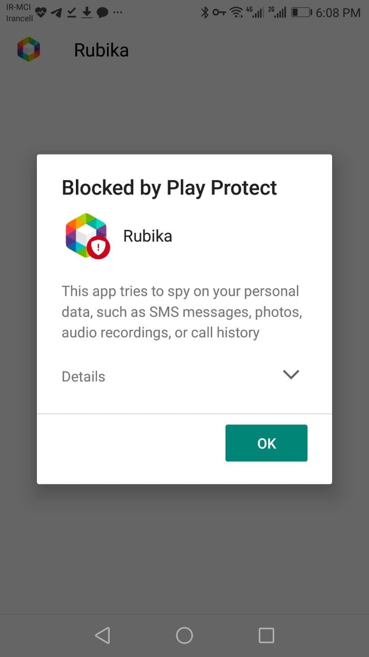 Google Play warning about Rubik's
