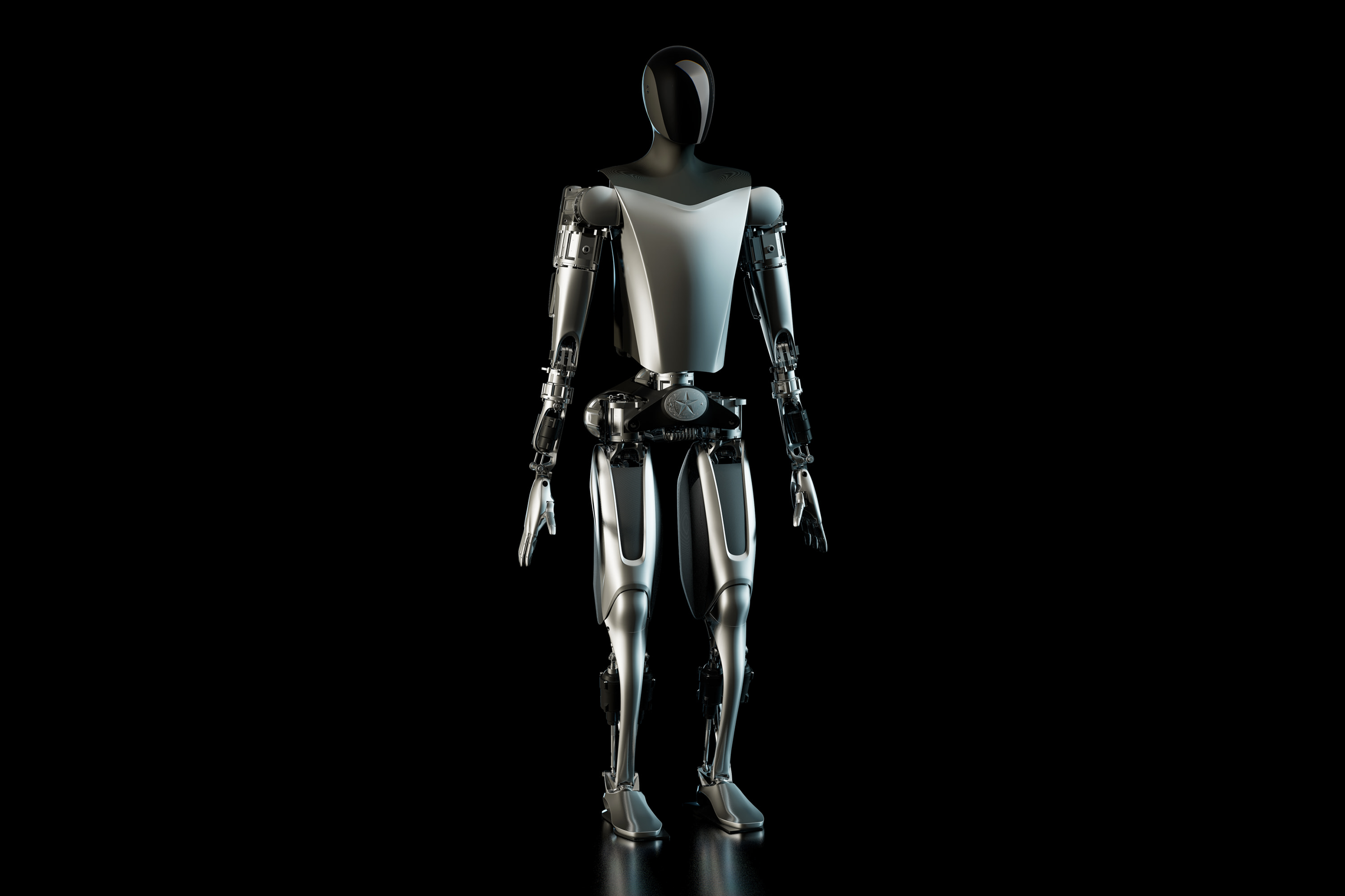 The pre-production sample of the Tesla Optimus humanoid robot render