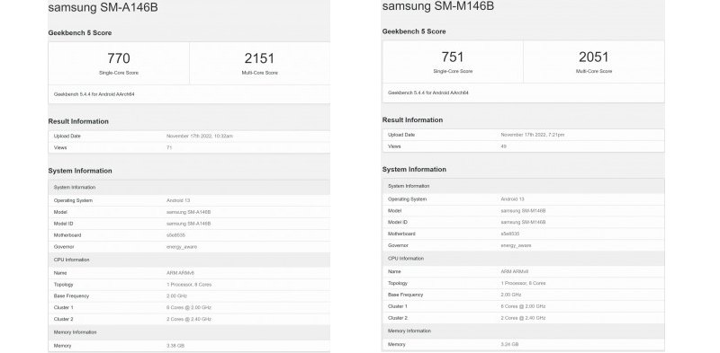 Geekbench A14 5G and M14 5G
