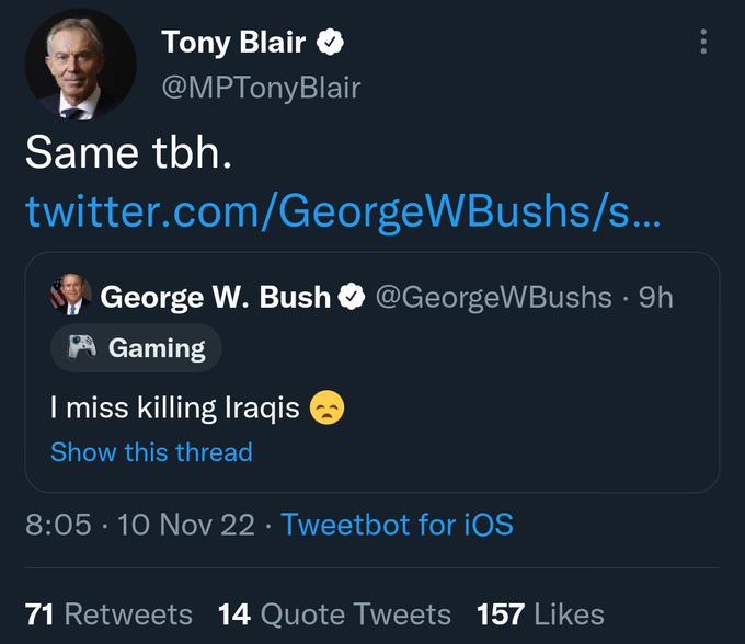 اسکرین شات از حساب جعلی جورج بوش در توییتر