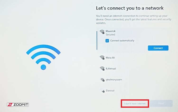 گذراندن مرحله اتصال به اینترنت در نصب ویندوز 11