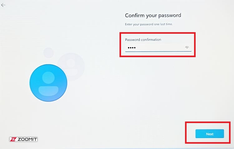 تأیید رمز عبور در هنگام نصب ویندوز 11