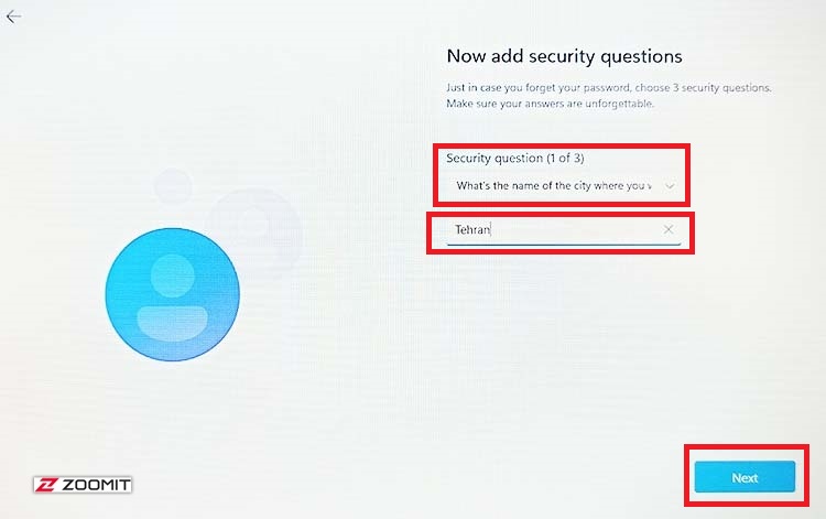 سوالات امنیتی هنگام نصب ویندوز 11