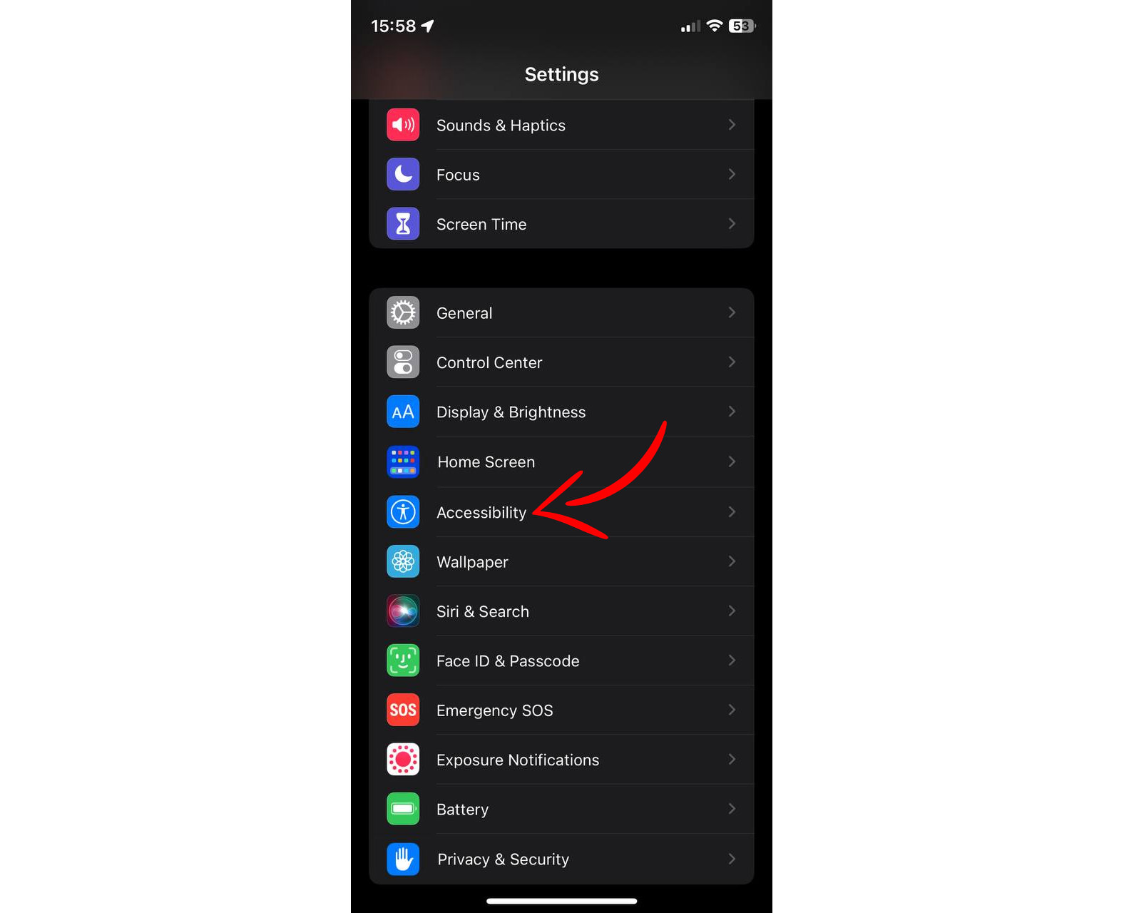 iPhone iOS settings menu dark mode