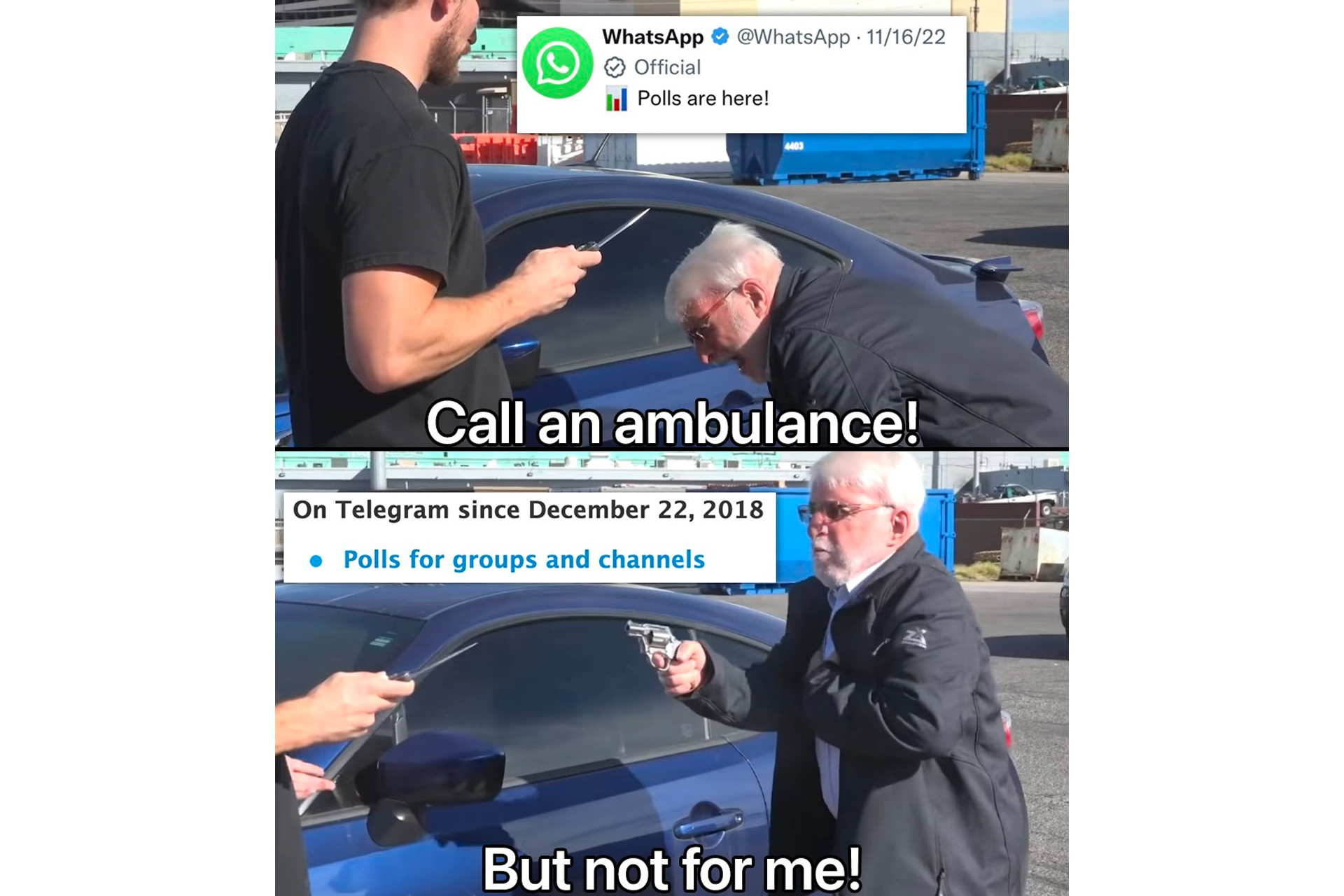 پیرمرد زنگ زدن آمبولانس میم / تمسخر واتس اپ توسط تلگرام