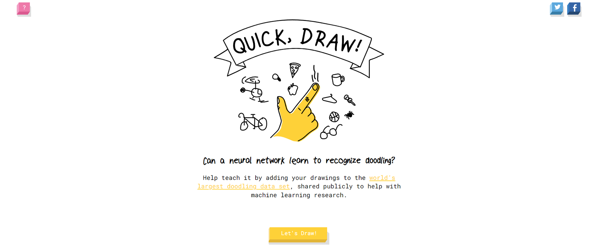 اسکرین شات صفحه quickdraw که نقاشی های مختلفی را نشان می‌دهد