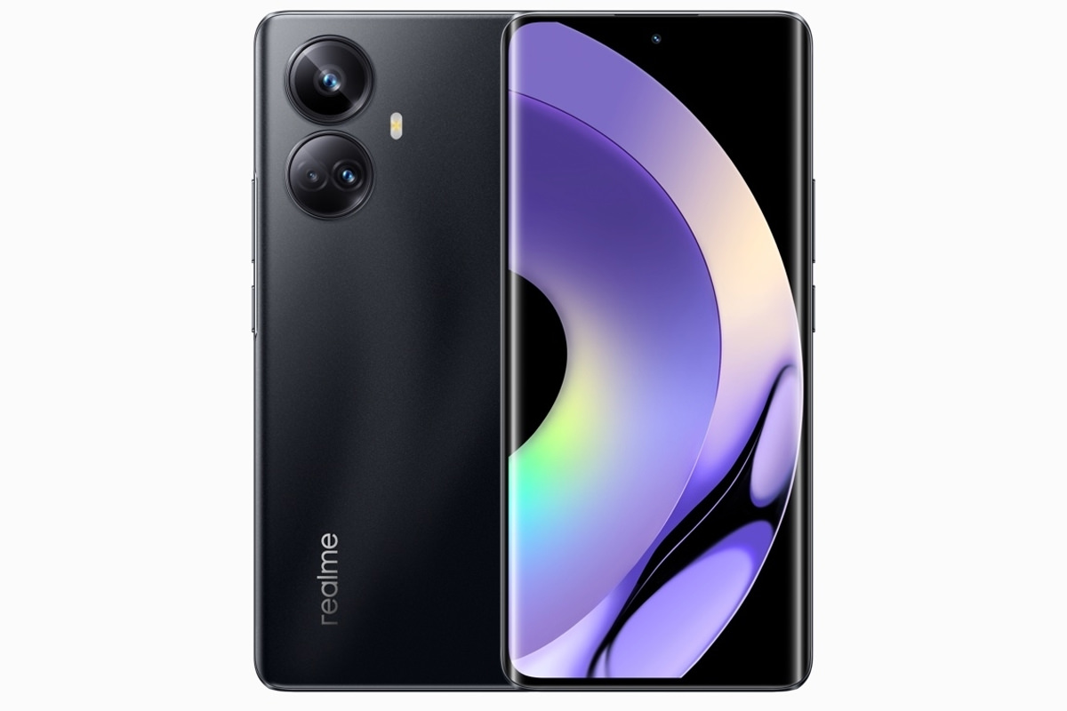 The black model of Realme 10 Pro Plus from the back and front view