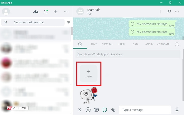 گزینه ساخت استیکر در دسکتاپ WhatsApp