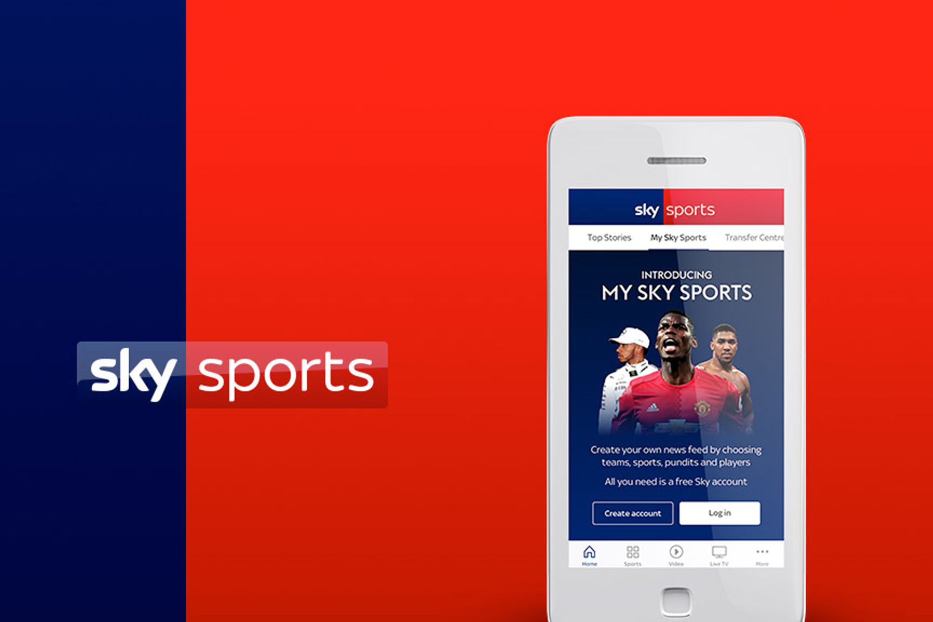 گوشی هوشمند در سمت راست صفحه و لوگوی Sky Sports