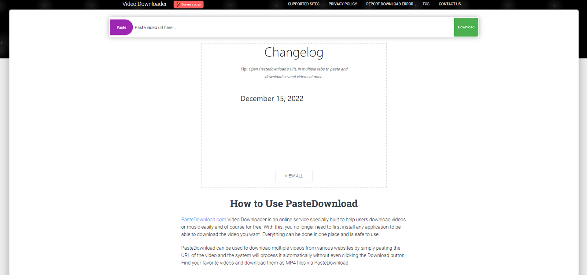 The first page of the video download site from Pinterest