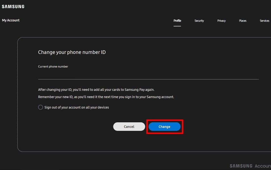 3- شماره تلفن را در اکانت سامسونگ تغییر دهید