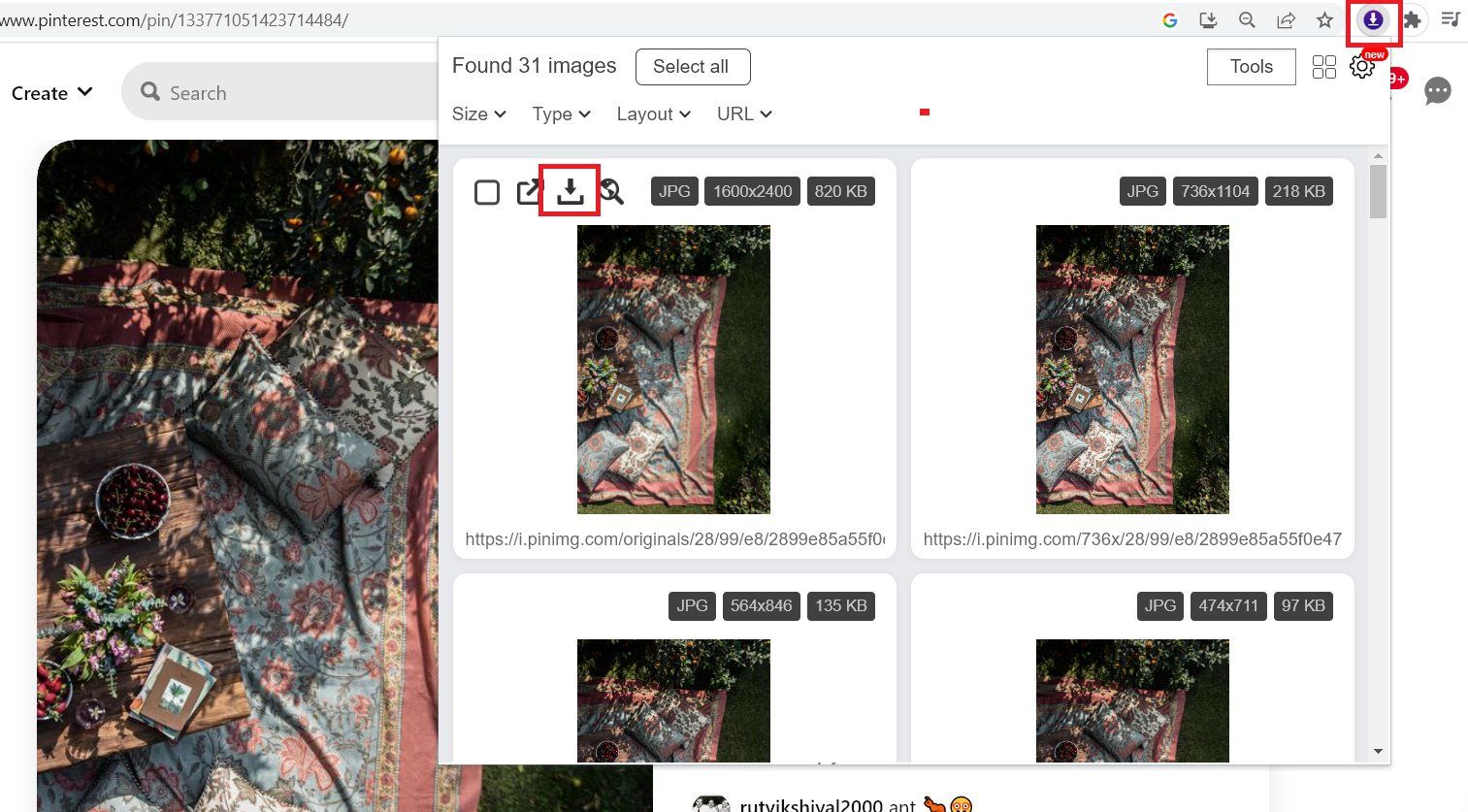 Download high quality photos from Pinterest with Chrome extension