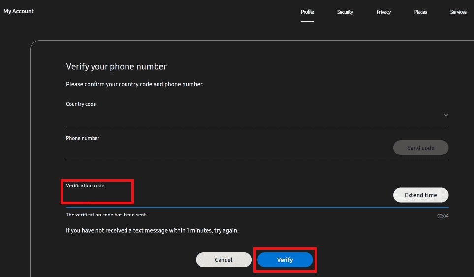 5- Change phone number in Samsung account