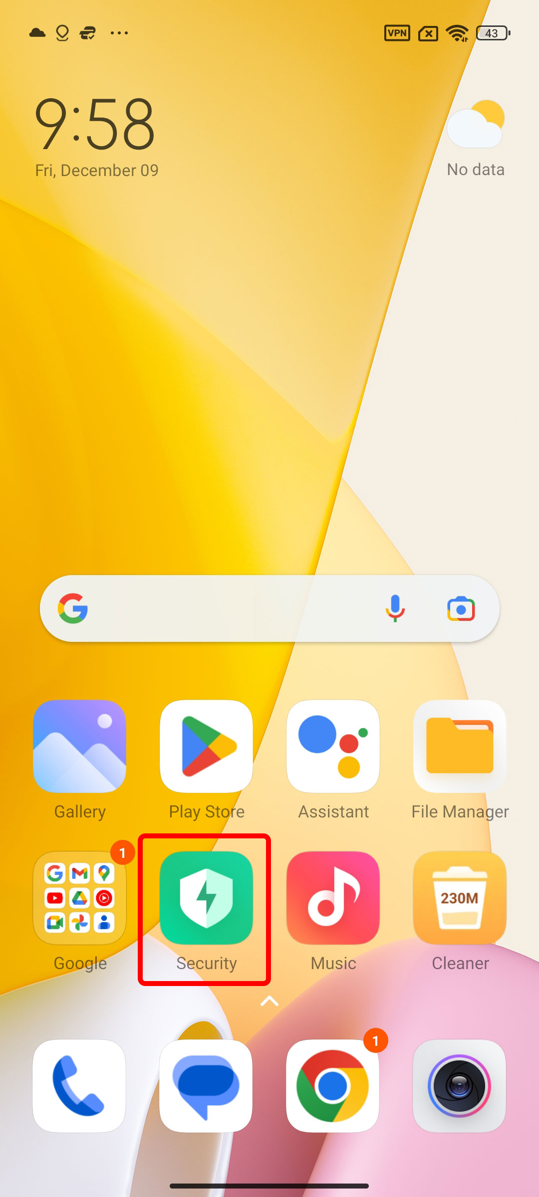 اجرای برنامه Security در MIUI