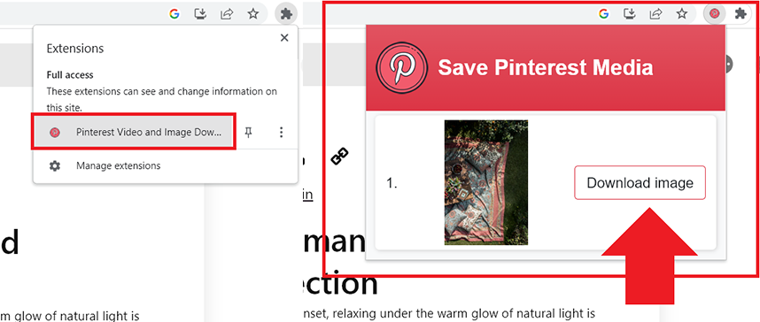 3- Download photos from Pinterest in Windows with Chrome extension