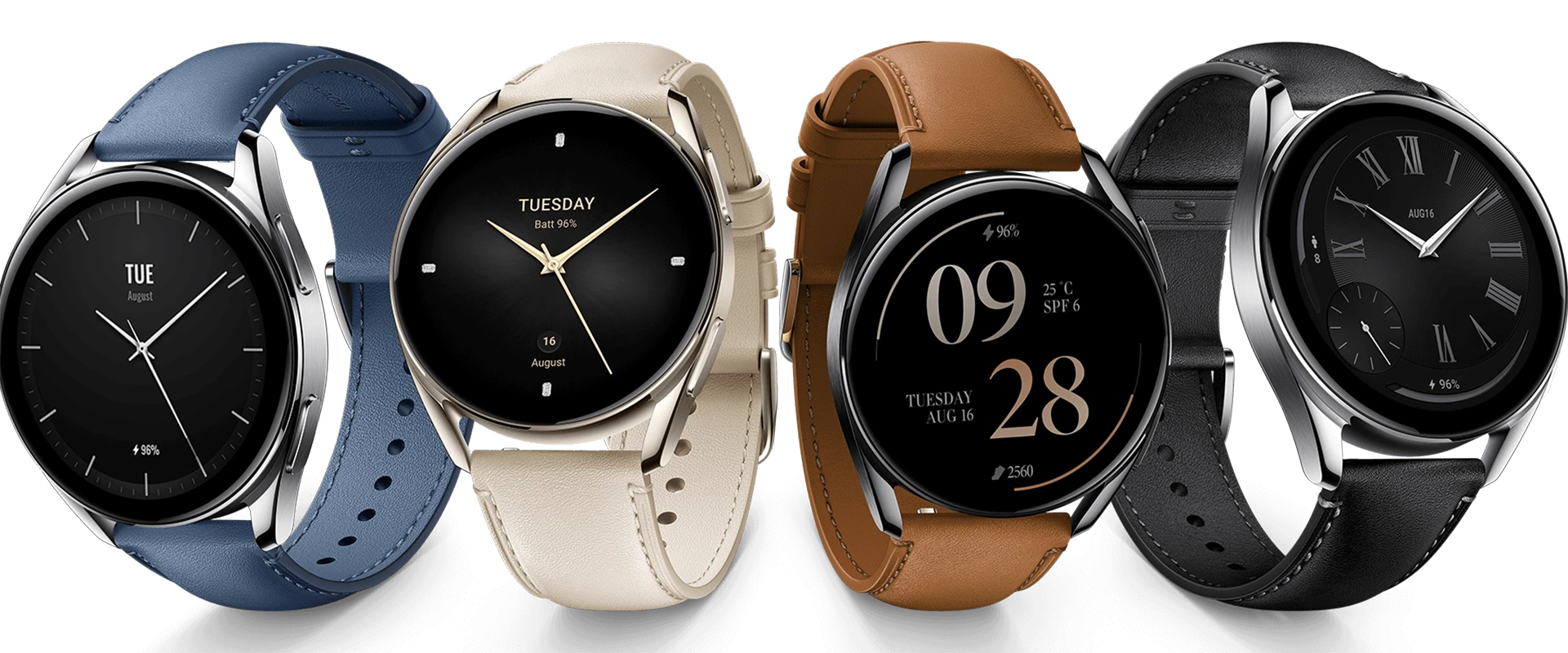 Xiaomi Watch S2 in different colors and leather strap