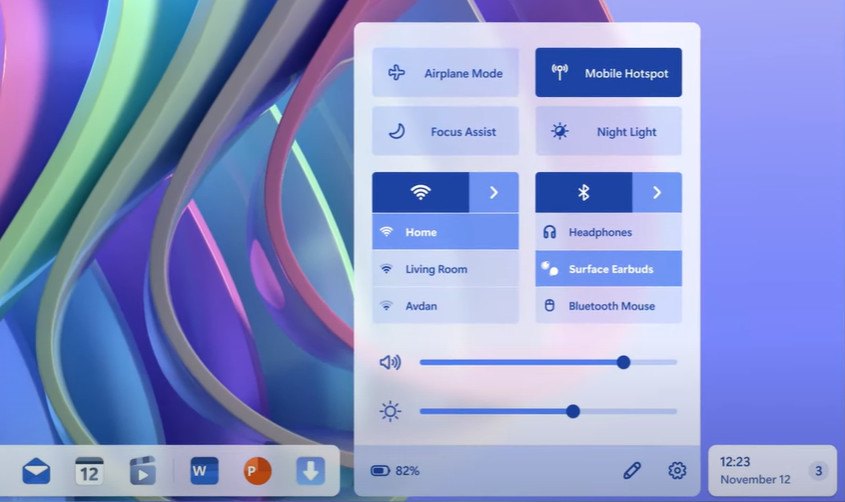 Windows 12 concept design quick settings