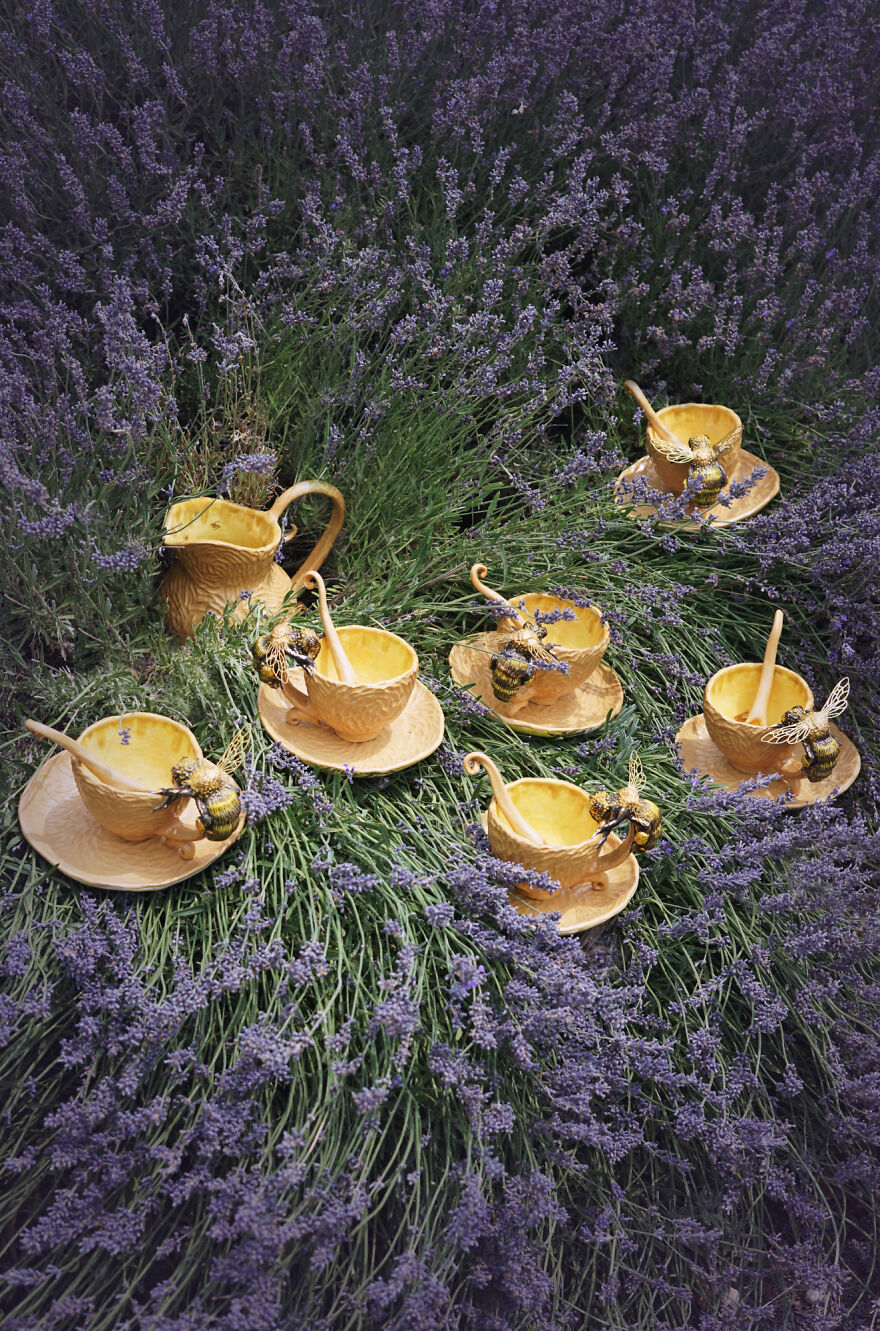 Ceramic set / ceramic cup of lavender bees