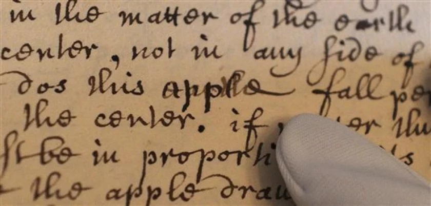 دست نوشته ویلیام استاکلی در مورد داستان سقوط سیب و کشف گرانش نیوتن