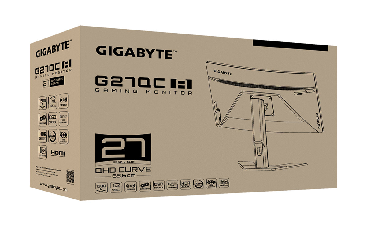 مانیتور گیگابایت 27 اینچ مدل G27QC بسته بندی