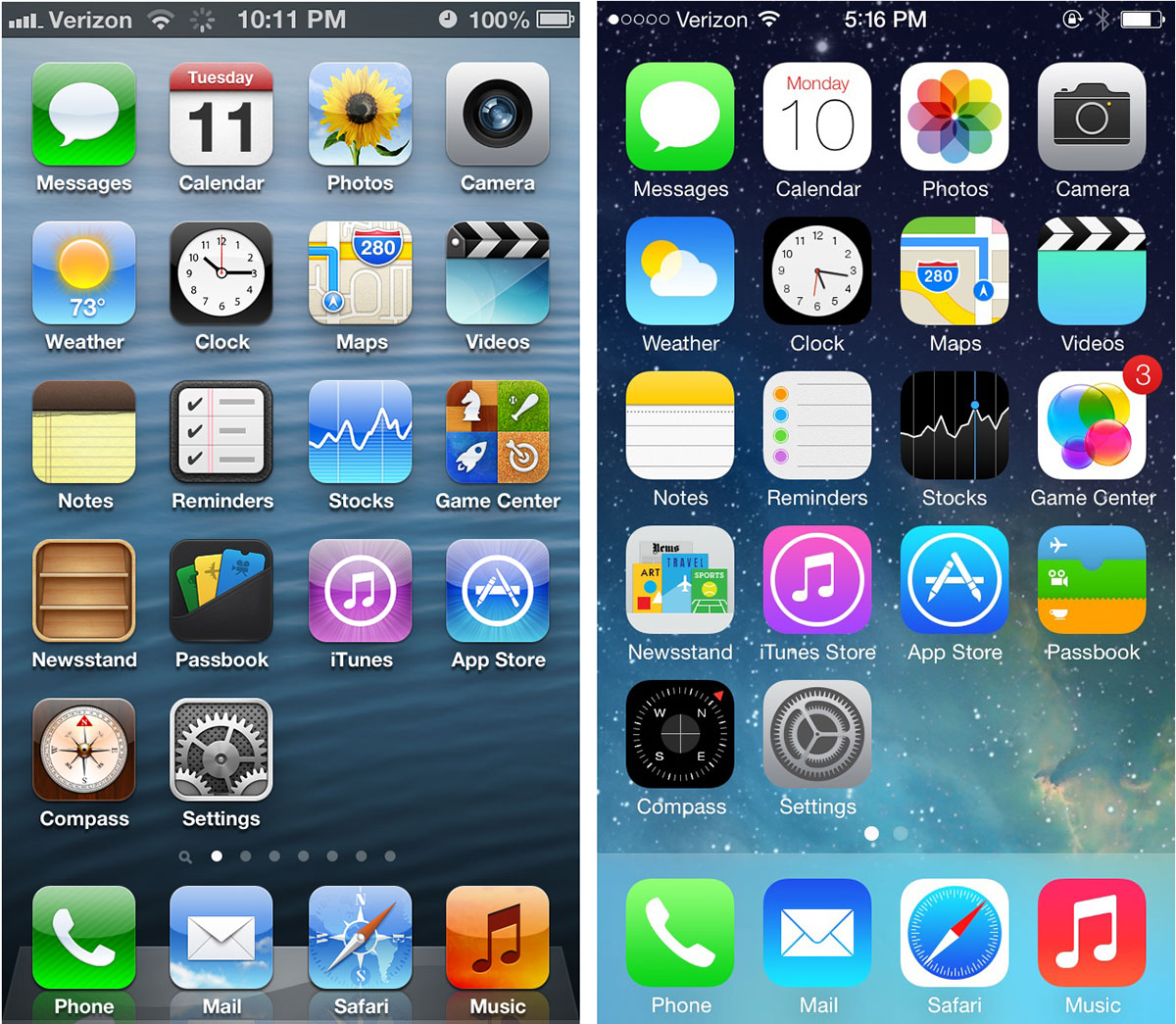 iOS 6 در مقابل iOS 7