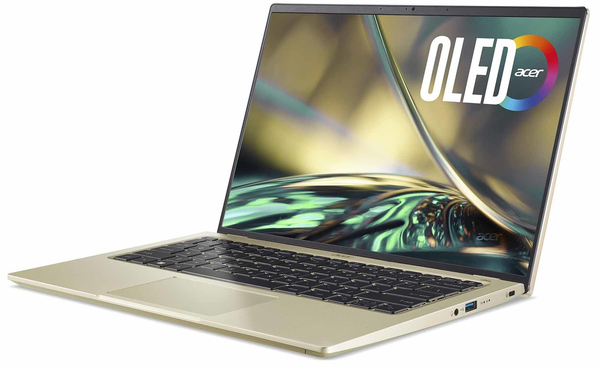 مدل طلایی رنگ لپ تاپ Acer Swift 3 OLED 2022 از نمای جلو