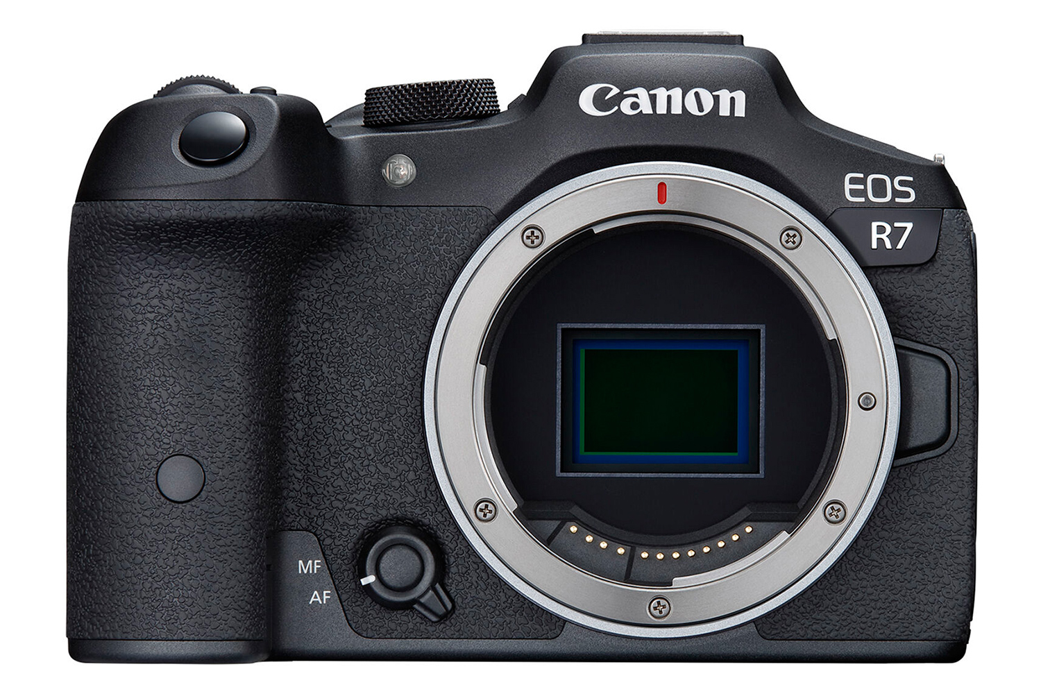 نمای جلو دوربین عکاسی کانن EOS R7 بدون لنز