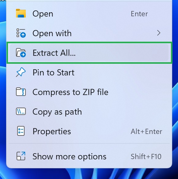 اکسترکت کردن فایل‌ها برای نصب فونت جدید در ویندوز ۱۱
