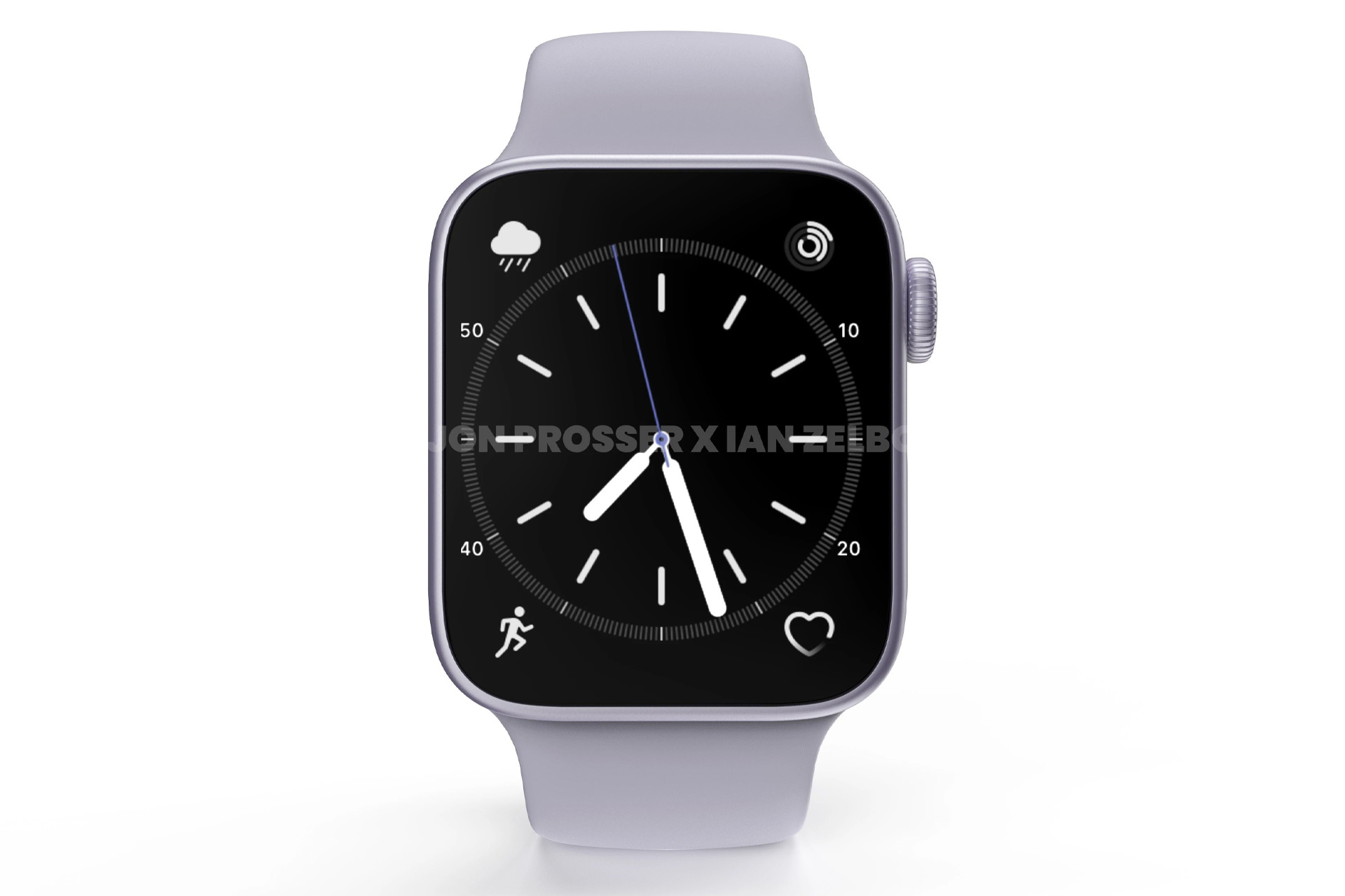 نمای رو به رو اپل واچ سری ۸ / Apple Watch Series 8 مدل سفید رندر فاش شده