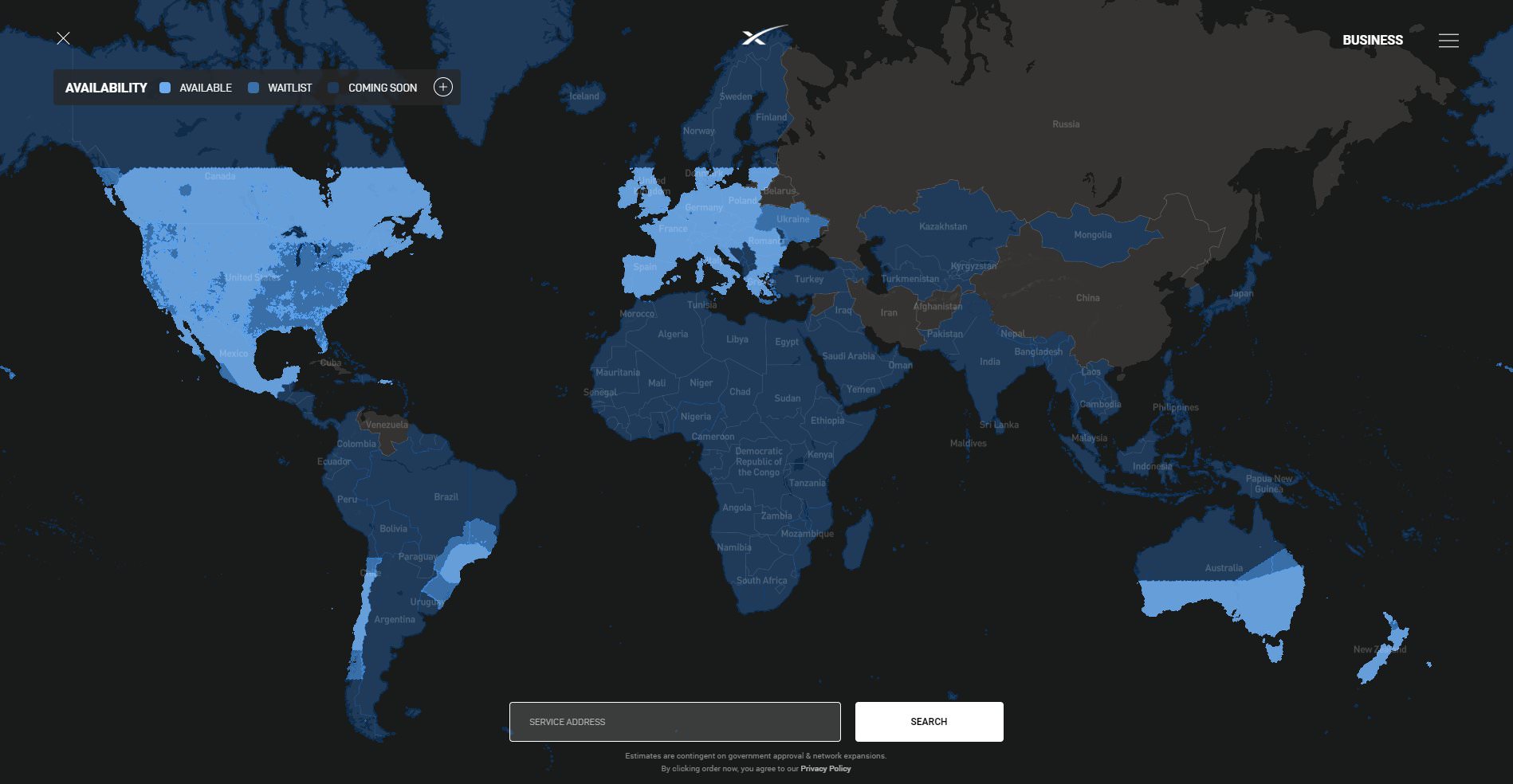 نقشه نقاط تحت پوشش اینترنت استارلینک تا می 2022 / اردیبهشت 1401