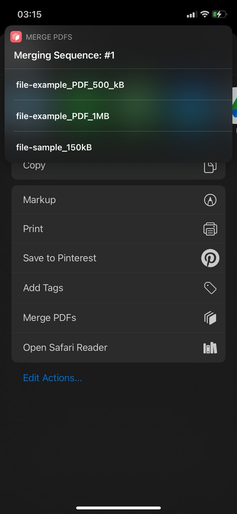 ۳-ادغام چند فایل PDF در آیفونPDF با اپ Shortcuts