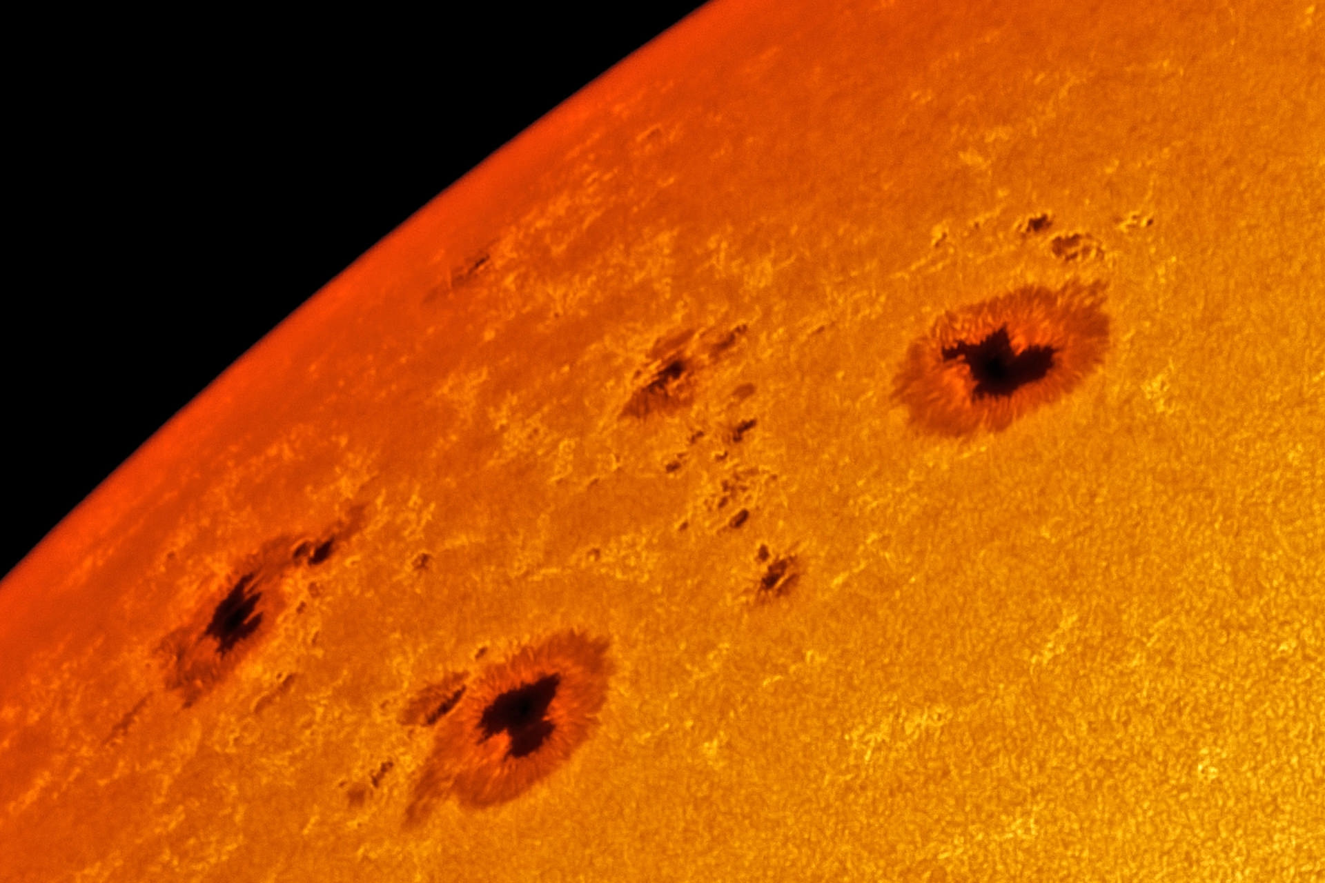 An example of a sunspot on the sun in space