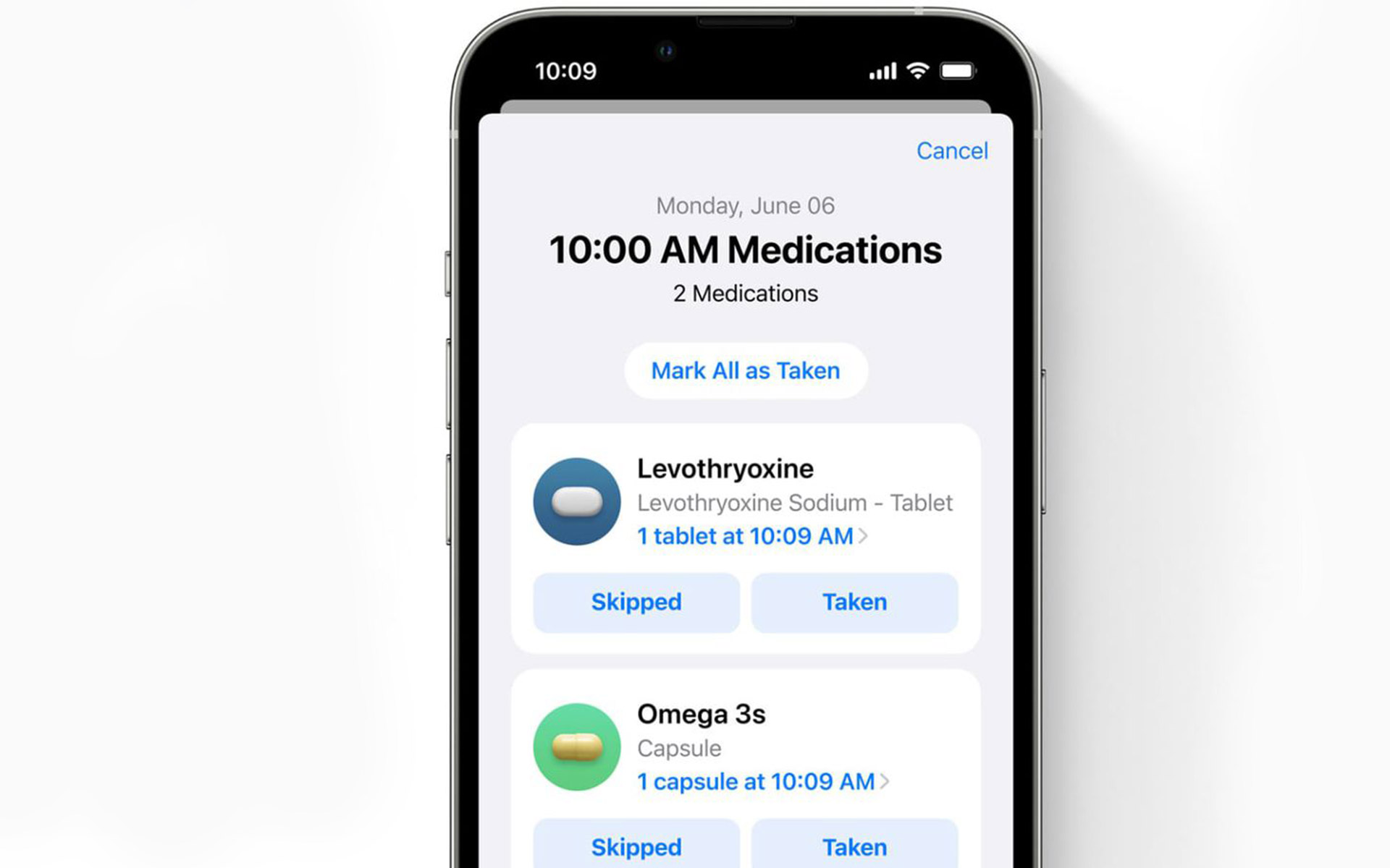 List of Medication Health app of iOS 16 operating system