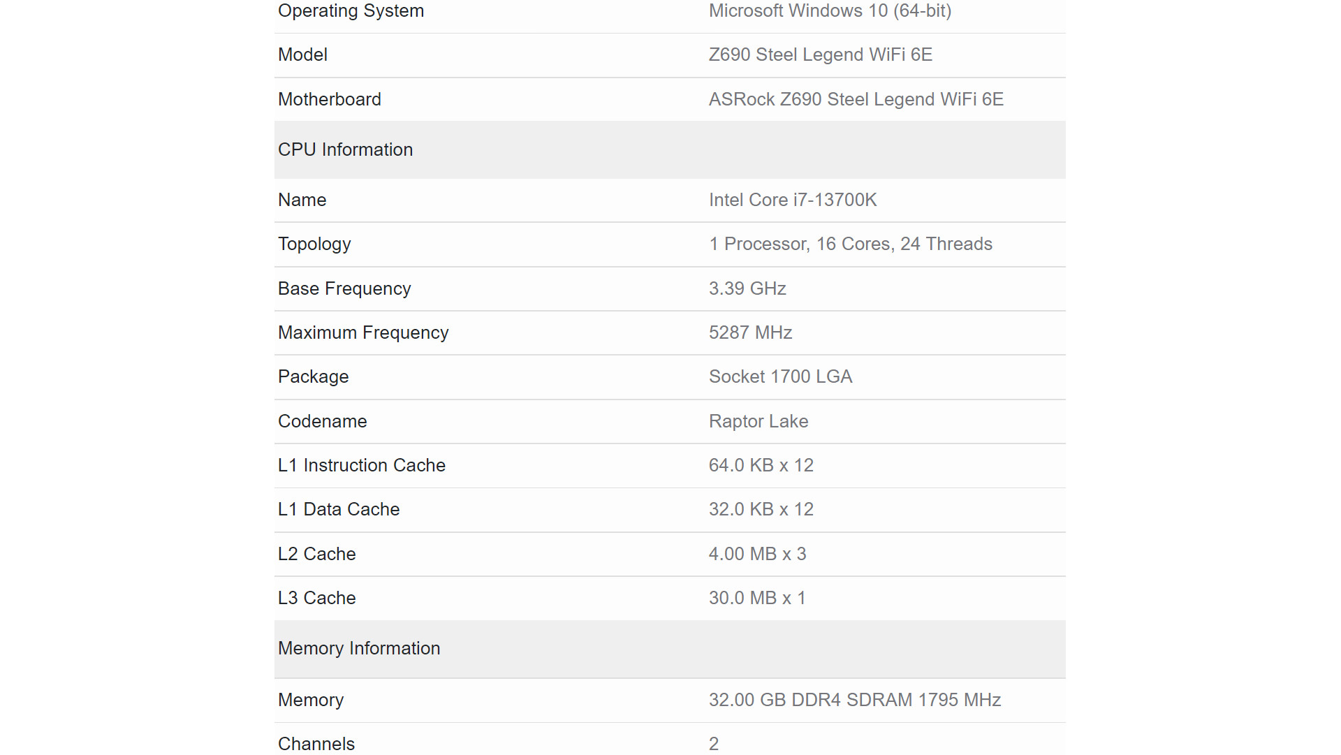 امتیاز نمونه QS پردازنده Core i7-13700K در گیک بنچ