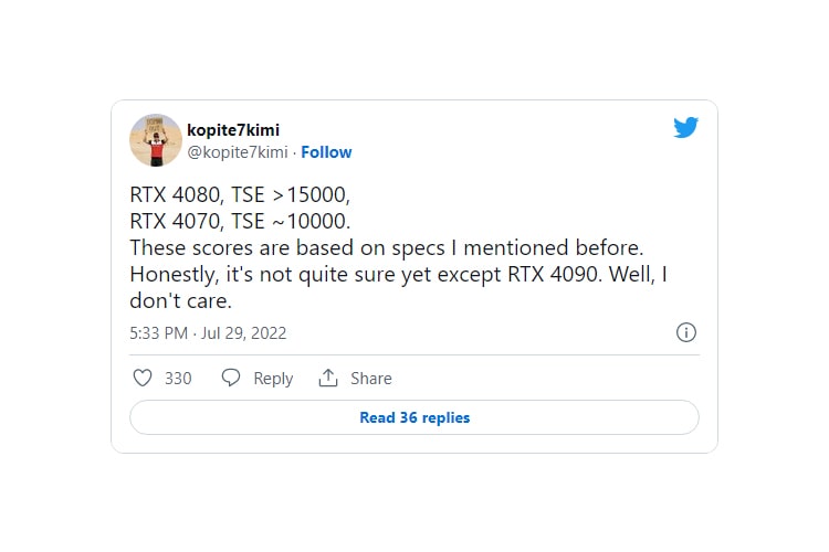 توییت Kopite درباره عملکرد سری RTX 40 انویدیا