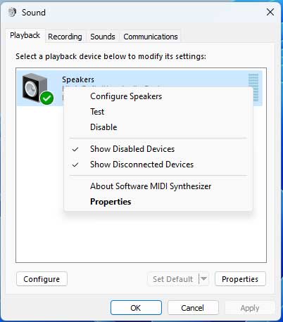 تنظیمات اسپیکر در ویندوز 11