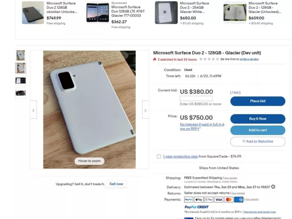 مدل میان رده Surface duo در ebay