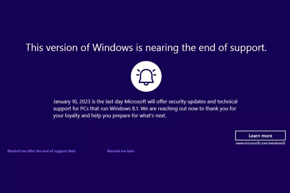 مایکروسافت هشداری تمام‌صفحه درباره پایان پشتیبانی از ویندوز 8.1 نمایش داد
