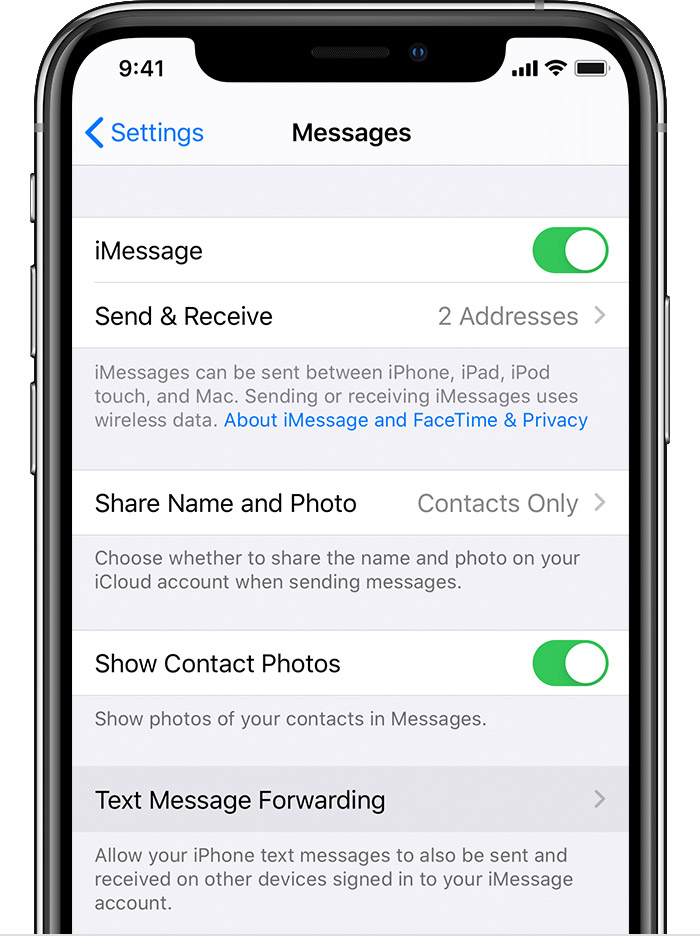 ۲- دایورت کردن پیامک ها در آیفون (Text Message Forwarding )
