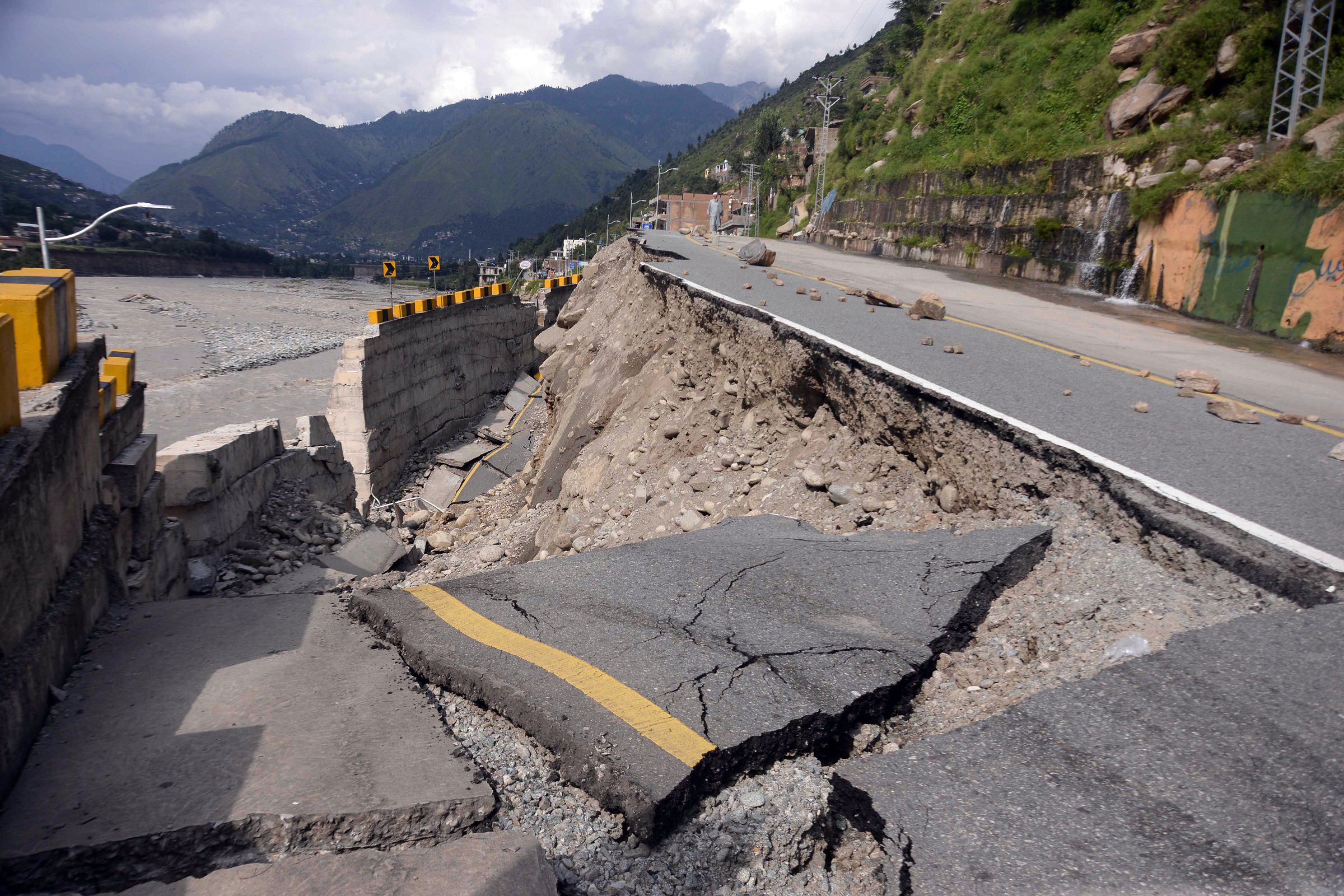 Road destruction in Swat valley in Pakistan