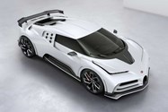 نمای جانبی بالا ابرخودرو بوگاتی سنتودایچی / Bugatti Centodieci hypercar سفید رنگ