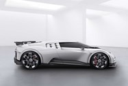 نمای جانبی ابرخودرو بوگاتی سنتودایچی / Bugatti Centodieci hypercar سفید رنگ