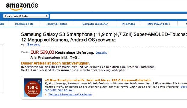 مشخصات گوشی Galaxy S3  سامسونگ از طریق سایت آمازون لو رفت