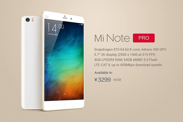 شیائومی از Mi Note Pro با صفحه نمایش QHD و پردازندهی S810 رونمایی کرد