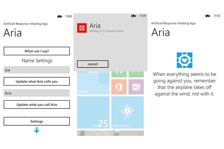 اپلیکیشن Aria یک دستیار صوتی ویندوز فون است که تجربه مشابه سیری را ارائه می‌کند