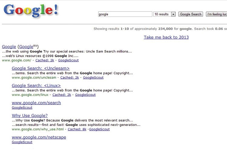 با "Google in 1998" به پانزده سال پیش سفر کنید