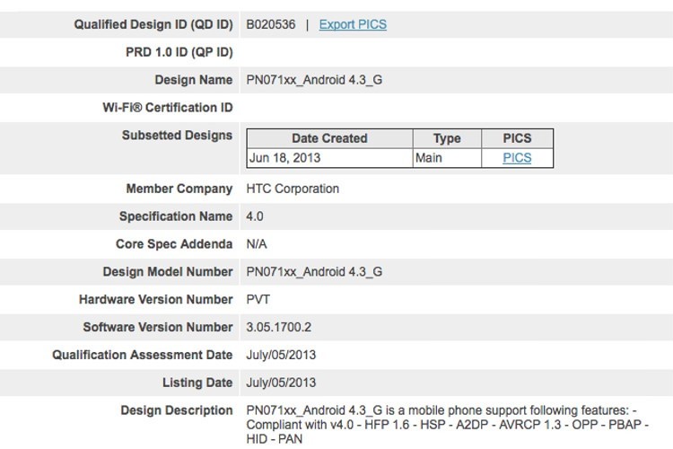 نسخه گوگلی HTC One، با اندروید 4.3، در حال دریافت مجوز Bluetooth SIG دیده شده است