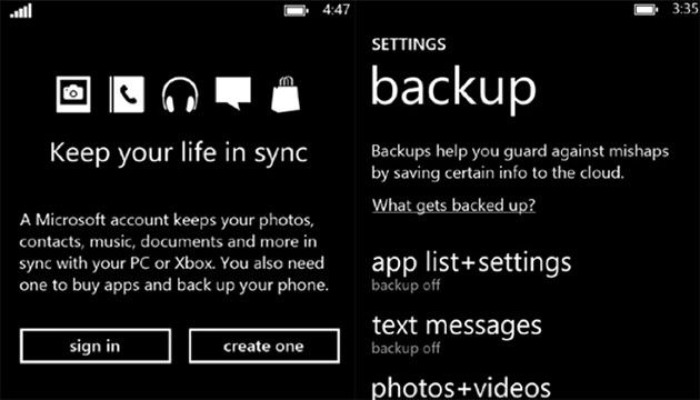 از طریق عملیات پشتیبانگیری در ویندوز فون ۸ میتوانید SMS هایتان را با سرویس Hotmail یا Outlook.com همگامسازی نمایید