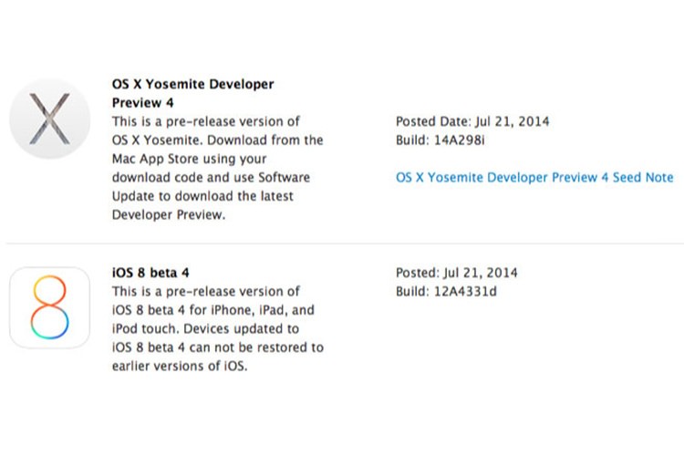اپل نسخه آزمایشی چهارم از iOS 8 و OS X Yosemite را منتشر کرد