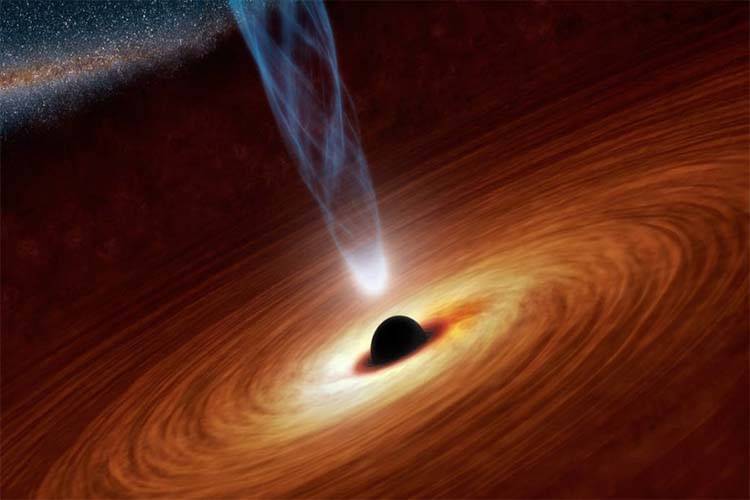  این طرح تصویری از یک سیاه‌چاله‌ی فوق‌سنگین را در مرکز کهکشان نشان می‌دهد که که می‌تواند جرمی به اندازه‌ی میلیون‌ها برابر خورشید داشته باشد.
